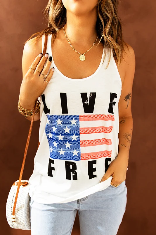 Unwind with Weekend Discounts LIVE FREE Stars and Stripes Graphic Tank