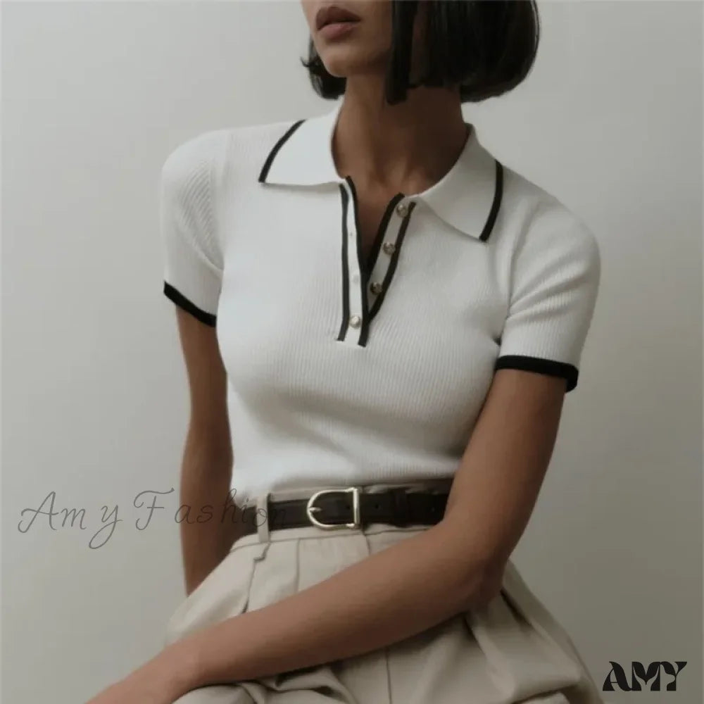 Anniversary Sale Talenza Women's Knitted Pullover Fashion Short Sleeve Patchwork Elegant Slim Sweater
