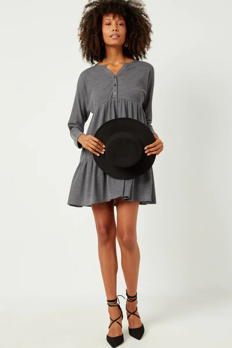 Great Bargain Buttoned Long Sleeve Waffle Knit Dress