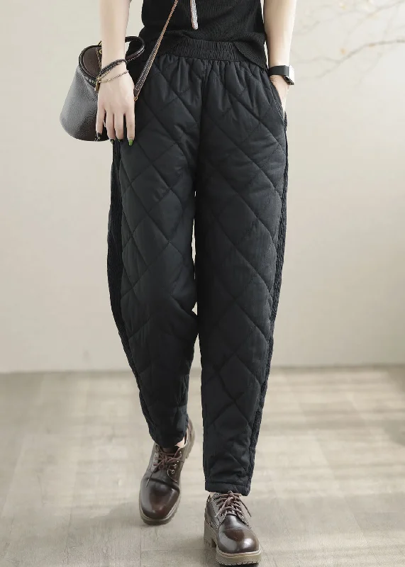Price Blitz Classy Black Elastic Waist Patchwork Fine Cotton Filled Pants Winter