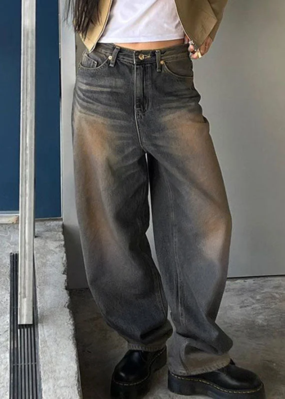 Weekend Discounts to Celebrate Chic Blue Pockets High Waist Patchwork Denim Wide Leg Pants Fall