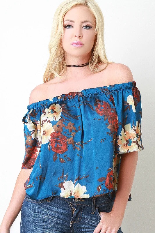 Limited Supply Off The Shoulder Floral Print Chiffon Top