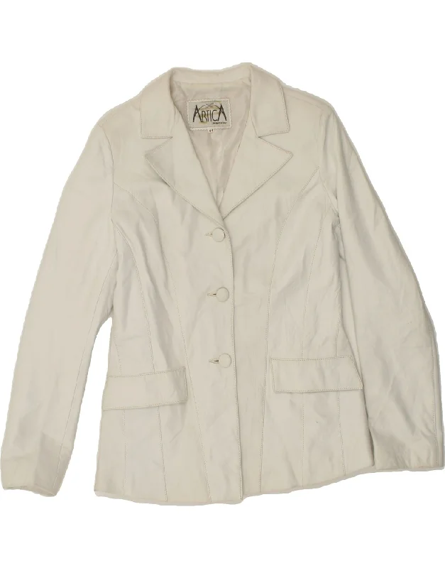 Quick Sale VINTAGE Womens Leather 3 Button Blazer Jacket IT 44 Medium White Leather