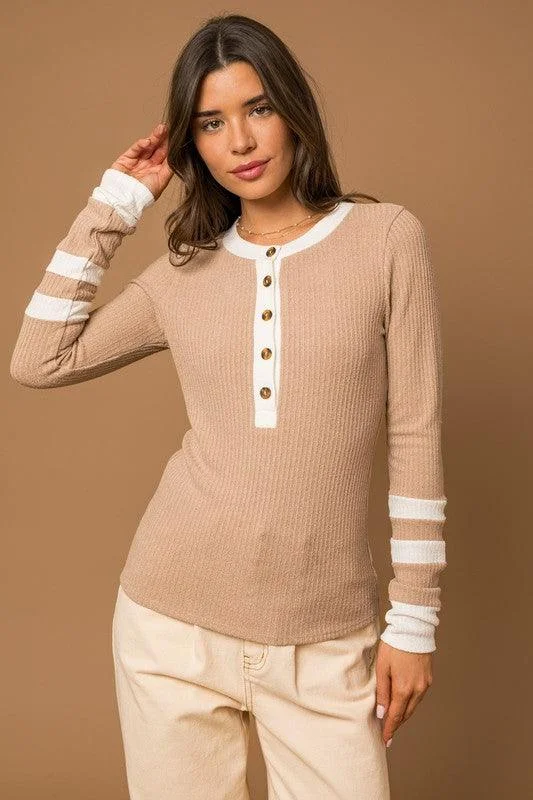 Limited Time Offer LONI LONG SLEEVE BUTTON DOWN COLOR BLOCK TOP