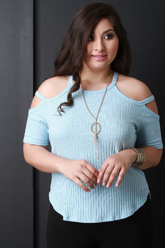 Online Only High Neck Cold Shoulder Top