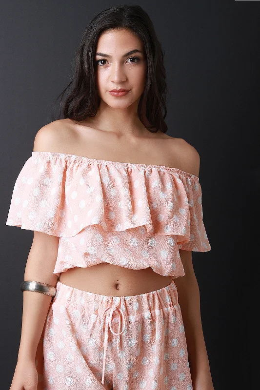 Weekend Bargains to Sizzle Polka Dot Print Off Shoulder Top