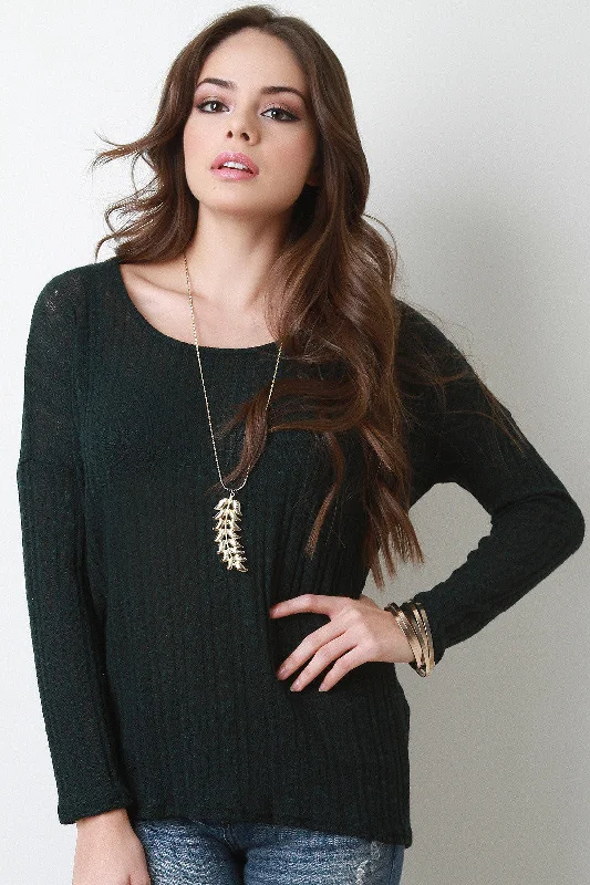 Blowout Deals Semi-Sheer Ribbed Knit Top
