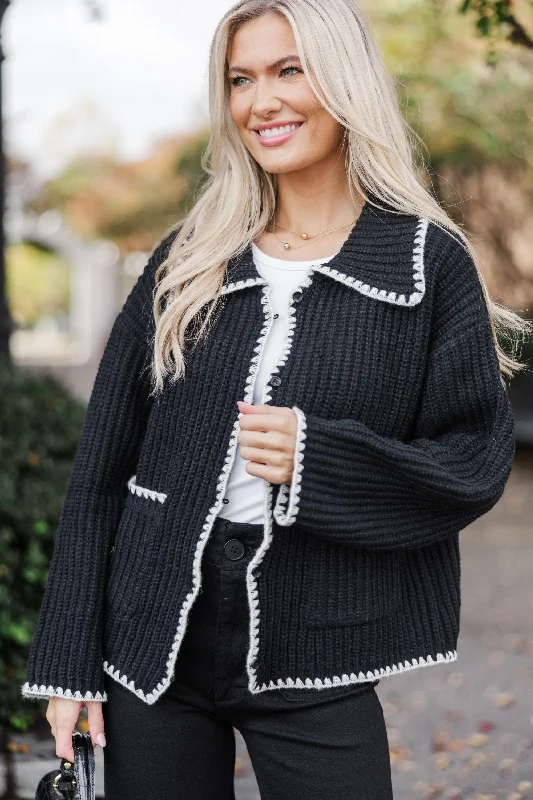 Today's Deal This Is Your Time Black Contrast Stitched Cardigan