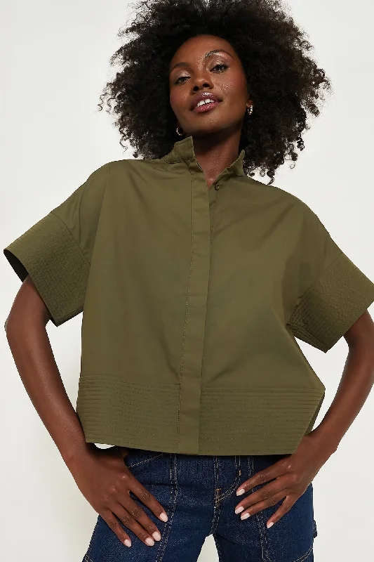 Savings Bonanza Olive Green Trapunto Stitch Sofia Shirt