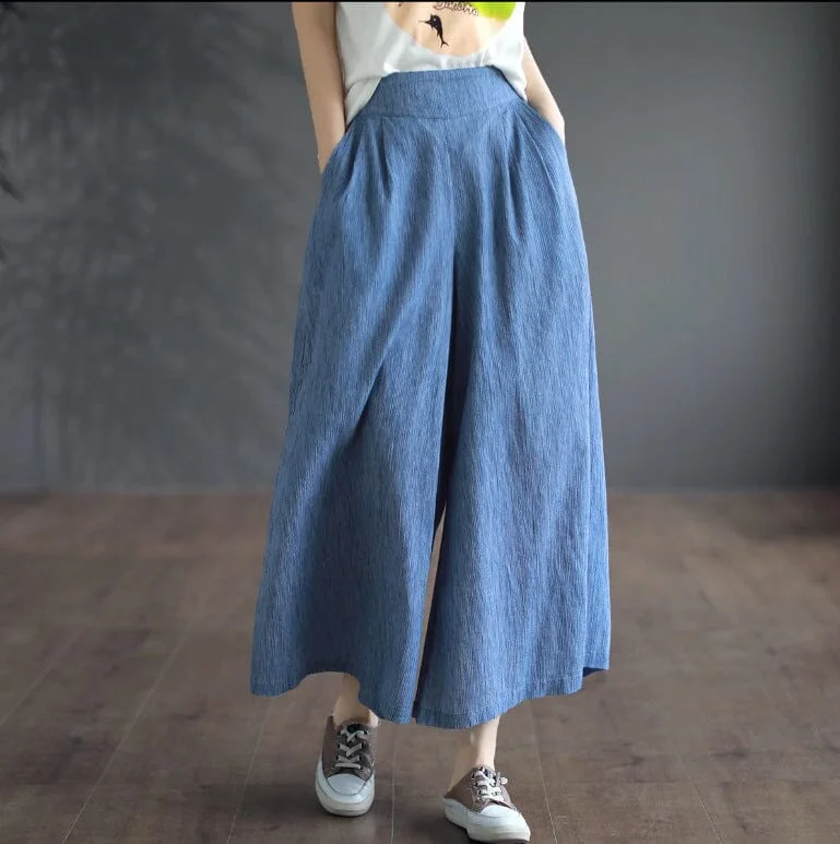 Steals and Deals Causal Summer Cotton Solid Wide Leg Pants