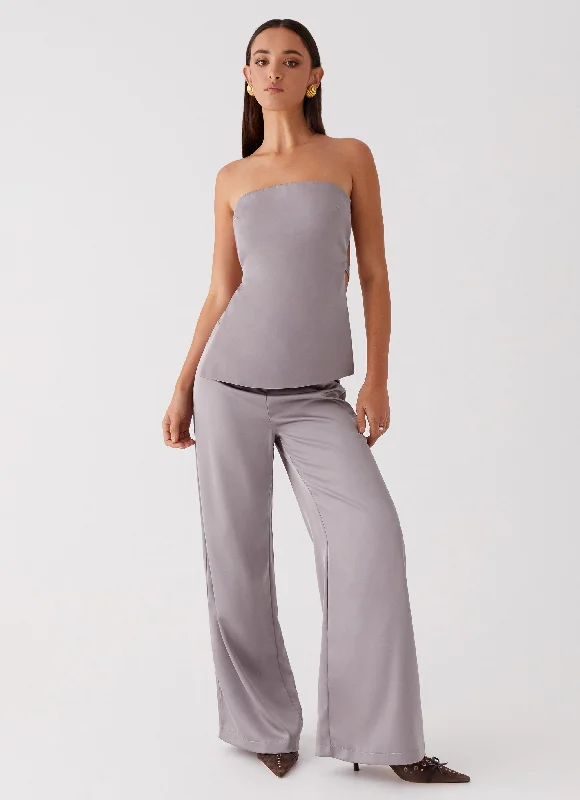 Daily Deals Palm Cove Satin Pants - Grey