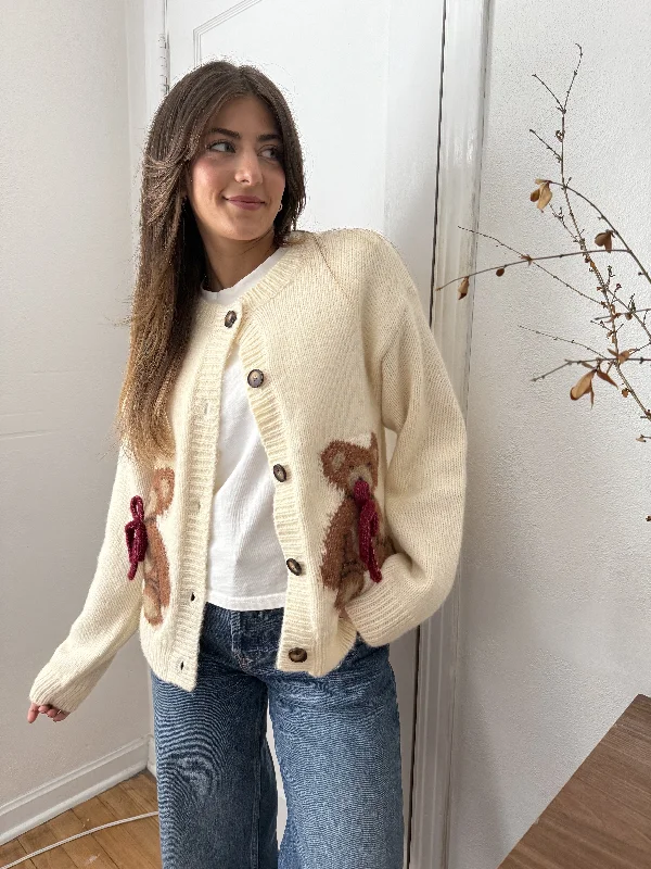 Huge Savings Sofie the Label Hannah Teddy Bow Buttoned Cardigan (Cream)