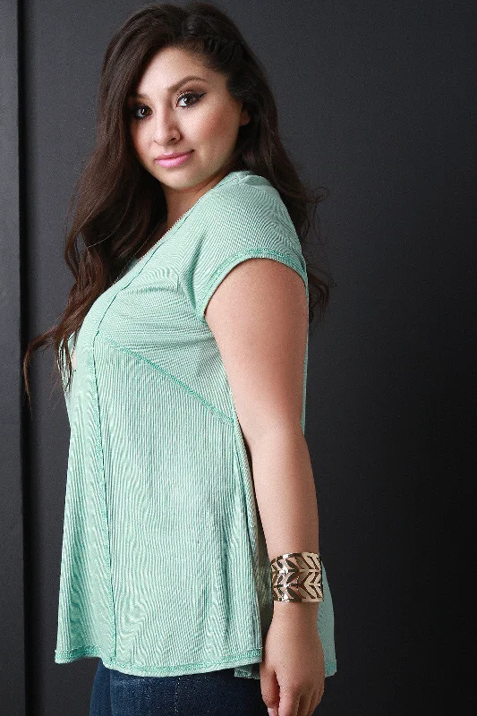 Online Deal Rib Knit Causal Pieced Top