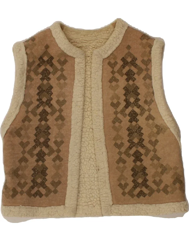 Crazy Savings VINTAGE Womens Sherpa Gilet EU 38 Medium Brown Geometric