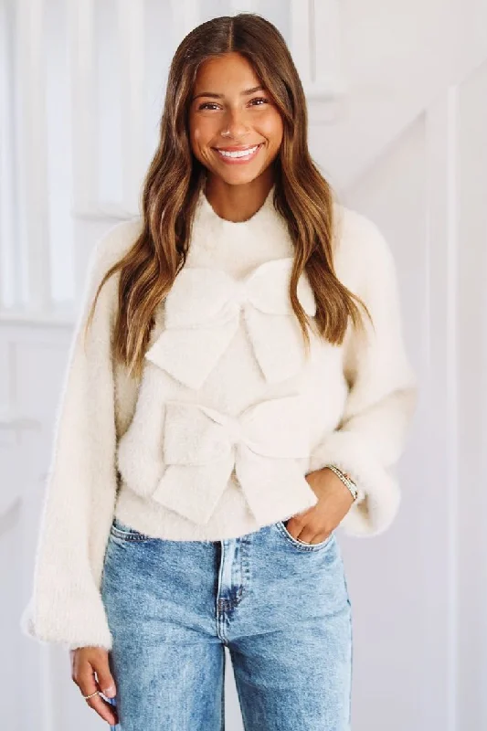 Weekend Discounts to Savor Not So Simple Knit Bow Top - Taupe