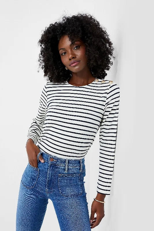 Weekend Discounts to Love Navy Stripe Bowman Long Sleeve Shirt