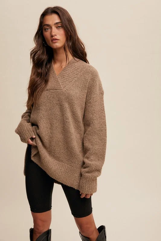 Weekend Shopping Made Better Delphine V-neck Slouchy Soft Knit Sweater