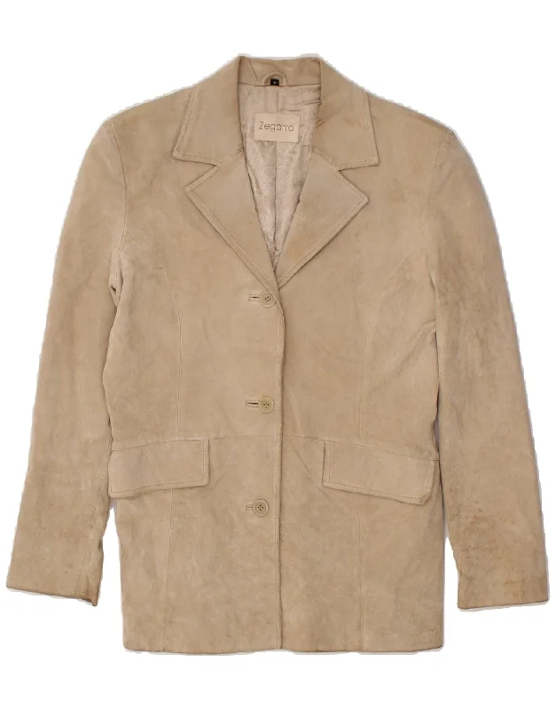 Weekend Deals That Wow VINTAGE Womens Suede 3 Button Blazer Jacket EU 40 Medium Beige Leather