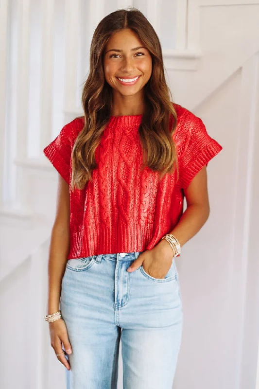 Limited Quantity Shine On Glam Crop Sweater - Red