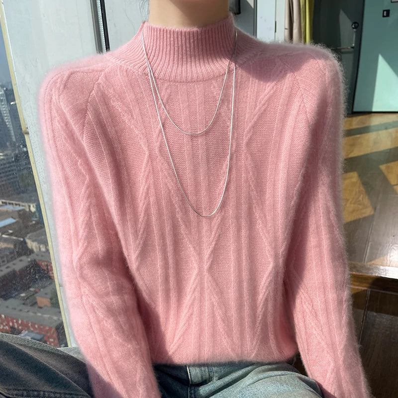 Crazy Savings Long-Sleeved Women's Autumn Winter Merino Wool Solid Color Semi-High Collar Sweater