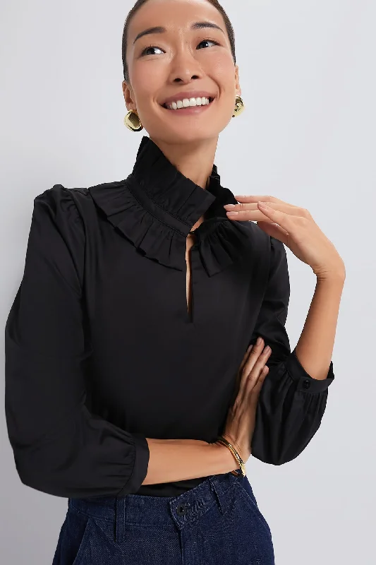 Seasonal Sale Black Ruffle Neck Bouvier Blouse
