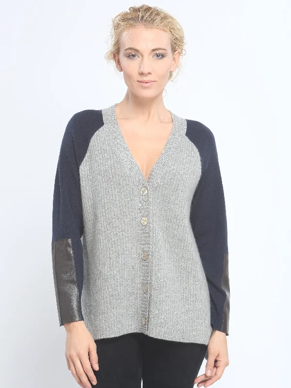 Big Savings Leather Cuff 2 Tone Cardigan