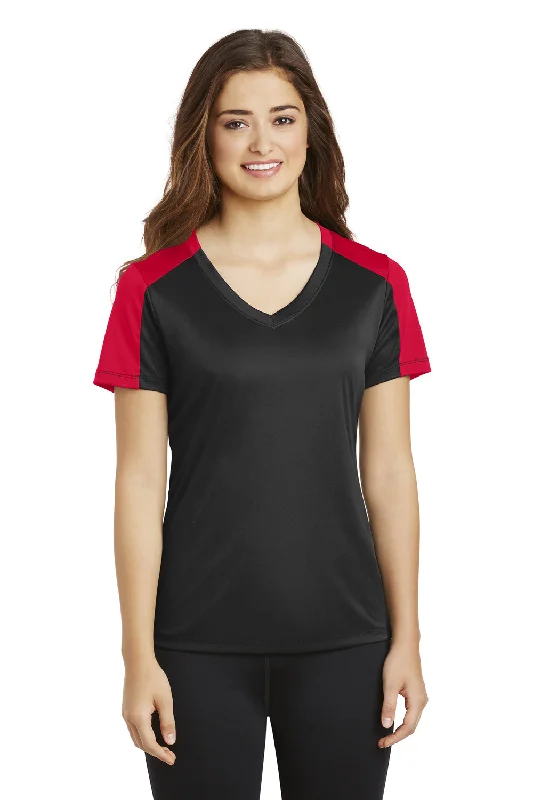 Weekend Deals That Please Sport-Tek Womens Competitor Moisture Wicking Short Sleeve V-Neck T-Shirt - Black/True Red - Closeout