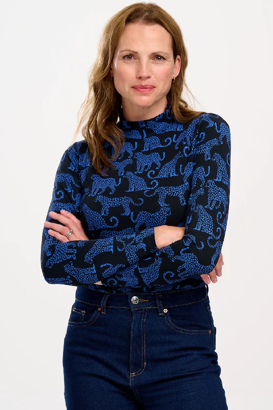 Special Savings Annika Jersey Top - Black/Blue, Leopard Spots