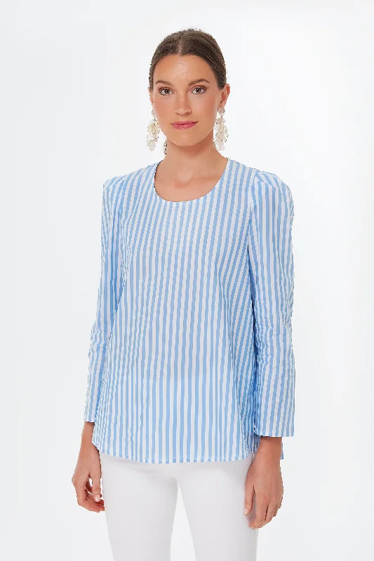Discount Extravaganza Blue Striped Bedford Top
