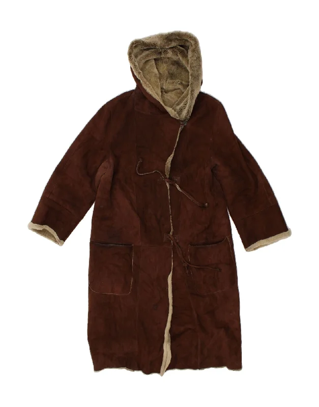 Weekend Deals That Amaze VINTAGE Womens Hooded Shearling Coat EU 40 Medium Brown