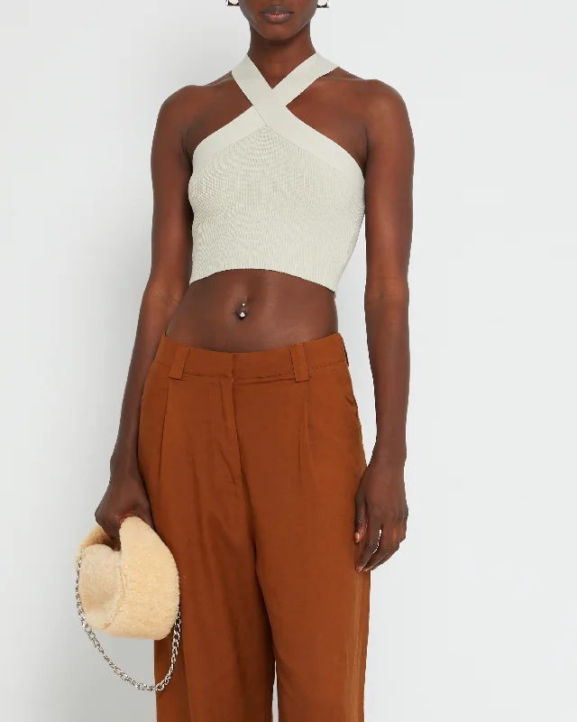 Crazy Deal Sculpting Knit Criss Cross Cropped Halter Tank