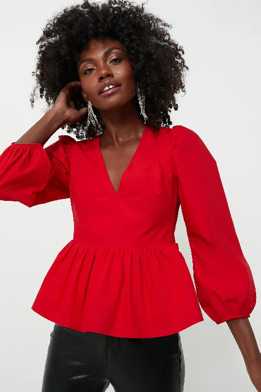 Sneak Peek Sale Red Puff Sleeve Elaina Blouse