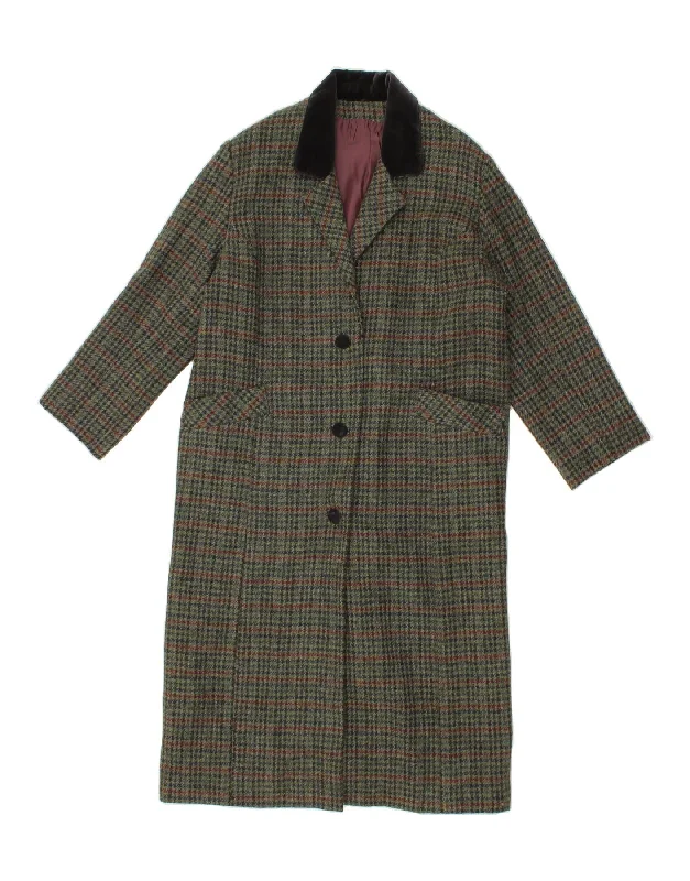 Low Cost VINTAGE Womens Overcoat UK 16 Large Green Houndstooth
