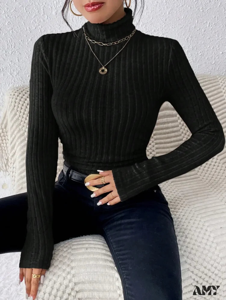 Weekend Savings Spree Elegant Solid Basic Knitted Tops Women Turtleneck Long Sleeve Casual Slim Sweater