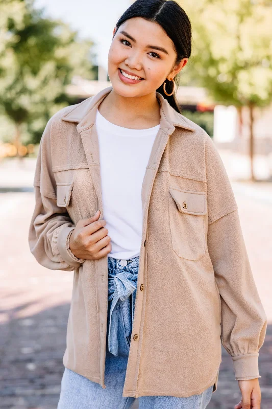 Weekend Discounts Worth Grabbing Easy Disposition Tan Brown Fleece Shacket