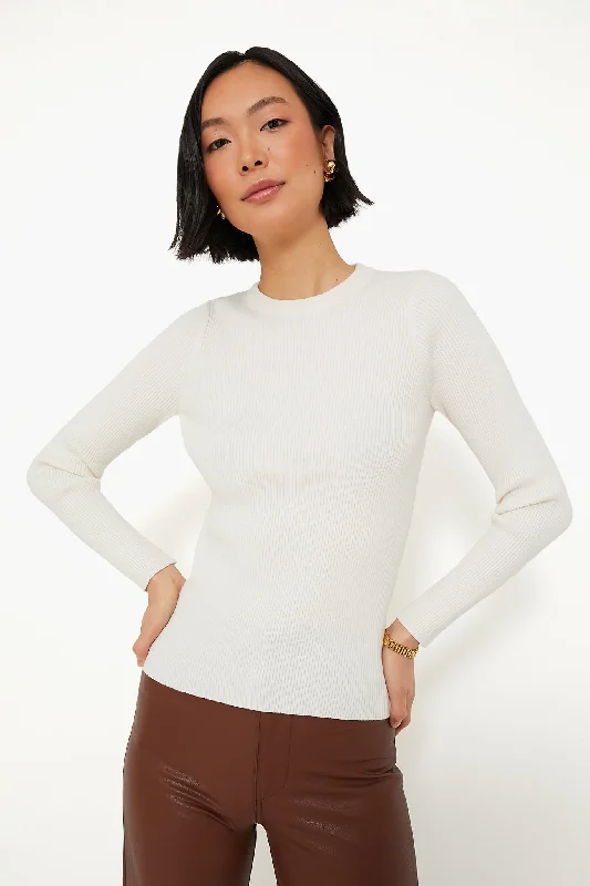 Weekend Discounts to Enjoy Winter White Alden Ribbed Crewneck
