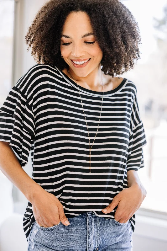 Overstock Sale Just For You Black Striped Top