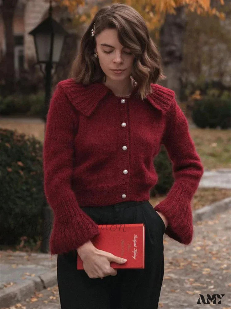Weekend Discounts Worth Grabbing Knit Cardigan Outwear Women's Lapel Long Sleeve Patchwork High Waist Cropped Top Streetwear Stylish Sweater