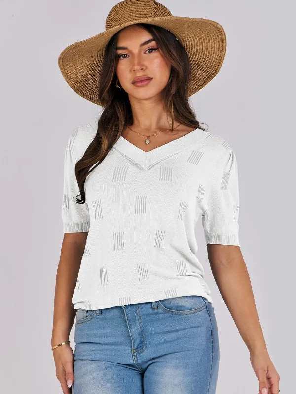 Act Now V-Neck Half Sleeve Knit Top