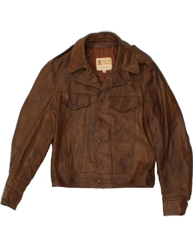 Early Access VINTAGE Womens Leather Jacket IT 40 Small Brown Leather