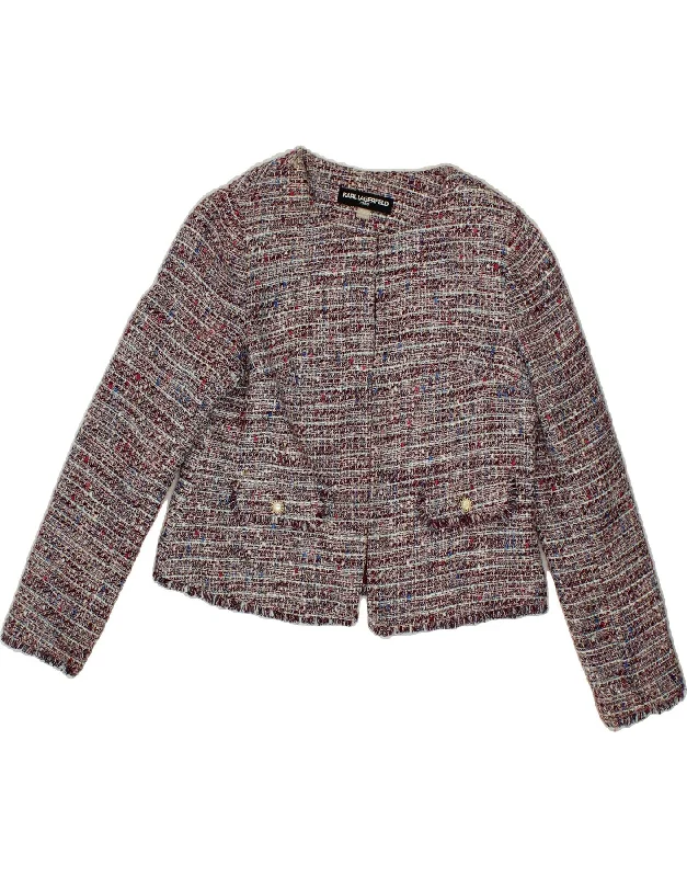 The Best Prices KARL LAGERFELD Womens Crop Blazer Jacket UK 14 Medium Burgundy Polyester