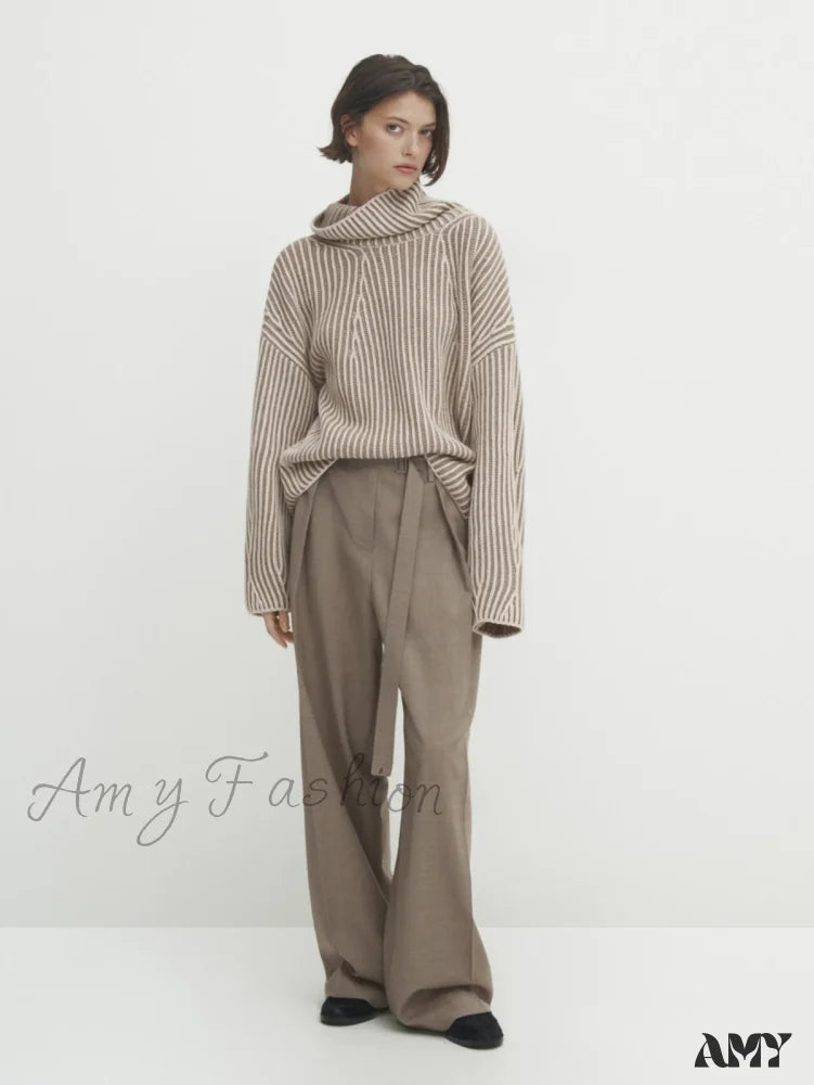 Can't Beat 2024 Autumn New Casual Slouchy Style High Neck Short Version Knit Sweater