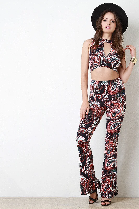 Today's Deal Paisley Cross Wrap Mock Neck Crop Top