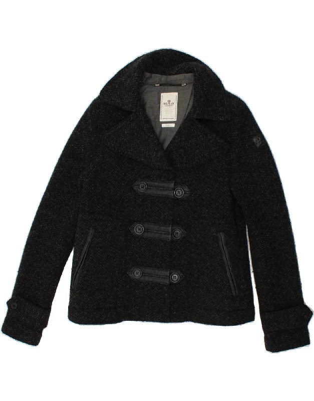 New Deal REPLAY Womens Pea Coat UK 10 Small Grey Virgin Wool