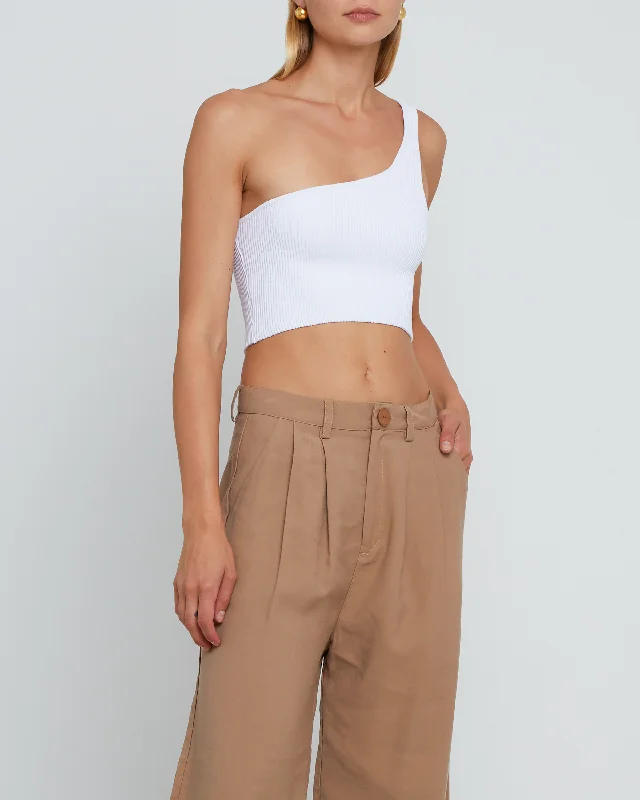 Price Cut Sculpting Knit One-Shoulder Cropped Tank