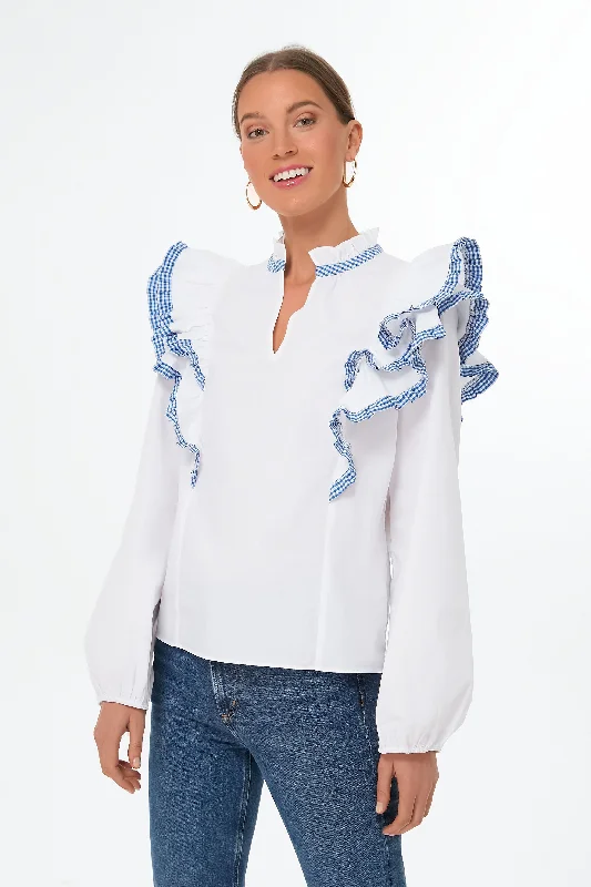 Weekend Deals That Wow Blue Gingham Ruffle Holly Blouse