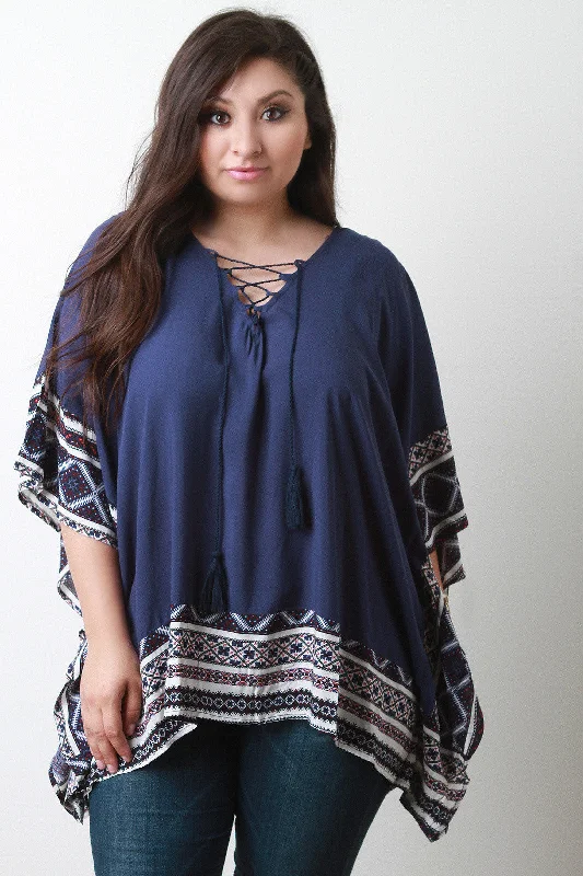 Price Drop Patterned Print V-Neck Lace-Up Top