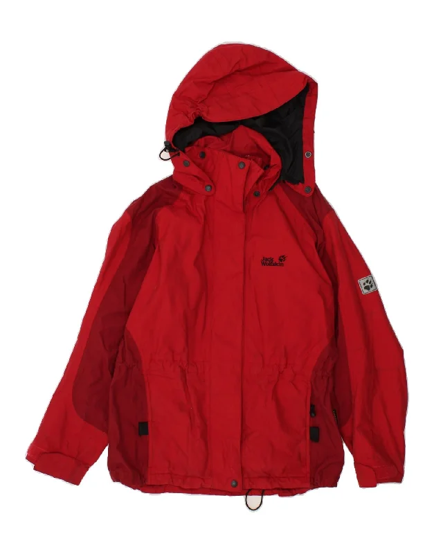 Hurry In JACK WOLFSKIN Womens Hooded Rain Jacket UK 12 Medium  Red Polyamide