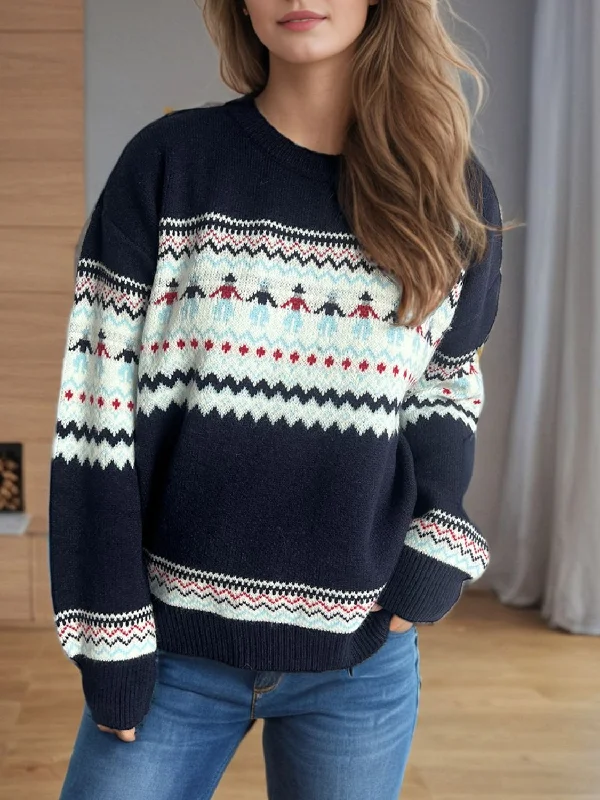 Holiday Sale Contrast Round Neck Dropped Shoulder Sweater