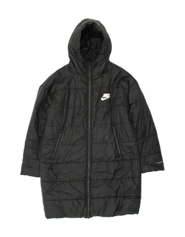 Exclusive Deal NIKE Womens Therma-Fit Hooded Padded Coat UK 14 Medium Black Polyester